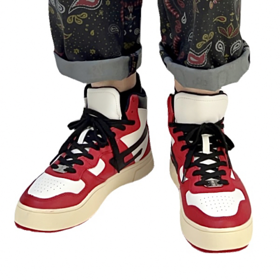 DIESEL - 新品 DIESEL レザー ハイカットスニーカー 白赤黒 AJ1 DIESEL - 新品 DIESEL レザー ハイカットスニーカー 白赤黒 AJ1