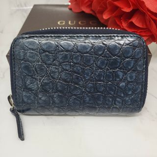 グッチ(Gucci)の【希少】 GUCCI グッチ コインケース 小銭入れ 財布 クロコダイル柄 青(コインケース/小銭入れ)