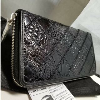 本物ナイル★クロコダイル 本革★パッチワーク★ 長財布 　　カッコいいブラック(長財布)