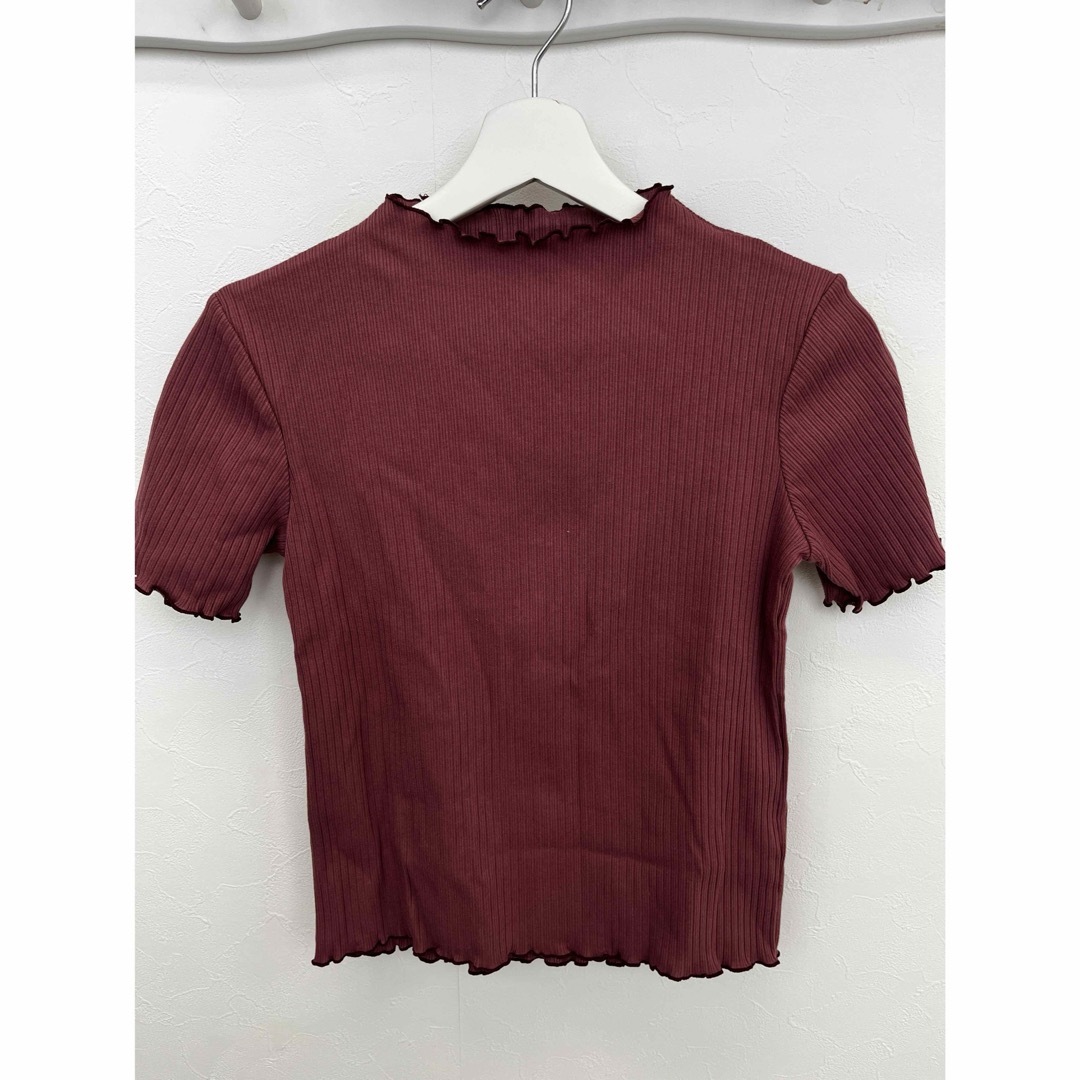GU(ジーユー)のGU リブメローコンパクトT M レッド レディースのトップス(Tシャツ(半袖/袖なし))の商品写真