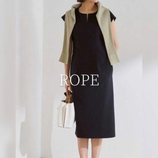 ロペ(ROPE’)のROPE 【洗える】フレンチスリーブワンピース ネイビー(ロングワンピース/マキシワンピース)