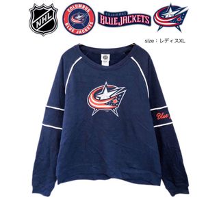 NHL　コロンバス・ブルージャケッツ　スウェット　レディスXL　紺　USA古着(トレーナー/スウェット)