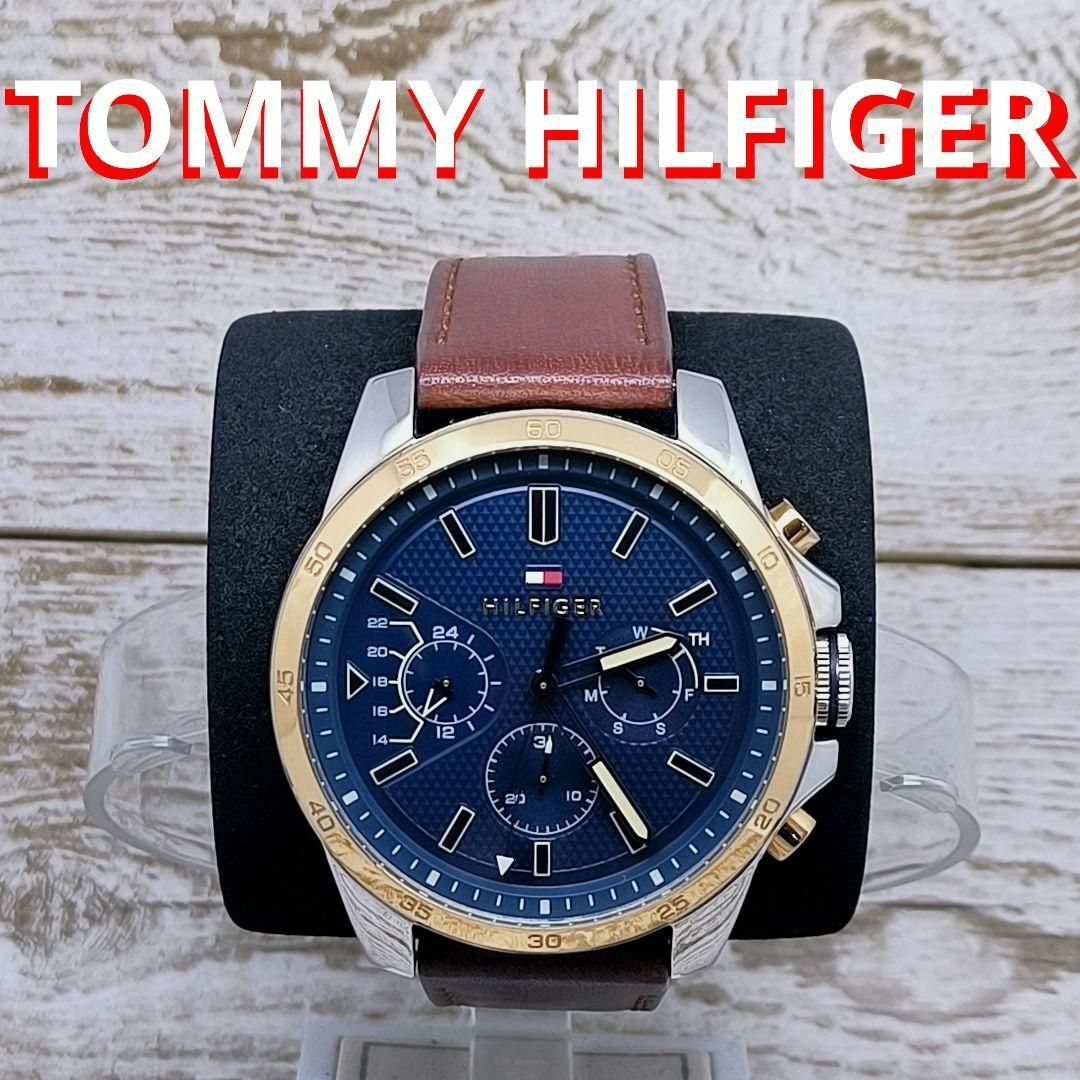 TOMMY HILFIGER - 動作品 トミーヒルフィガー 腕時計 ブラウン レザー