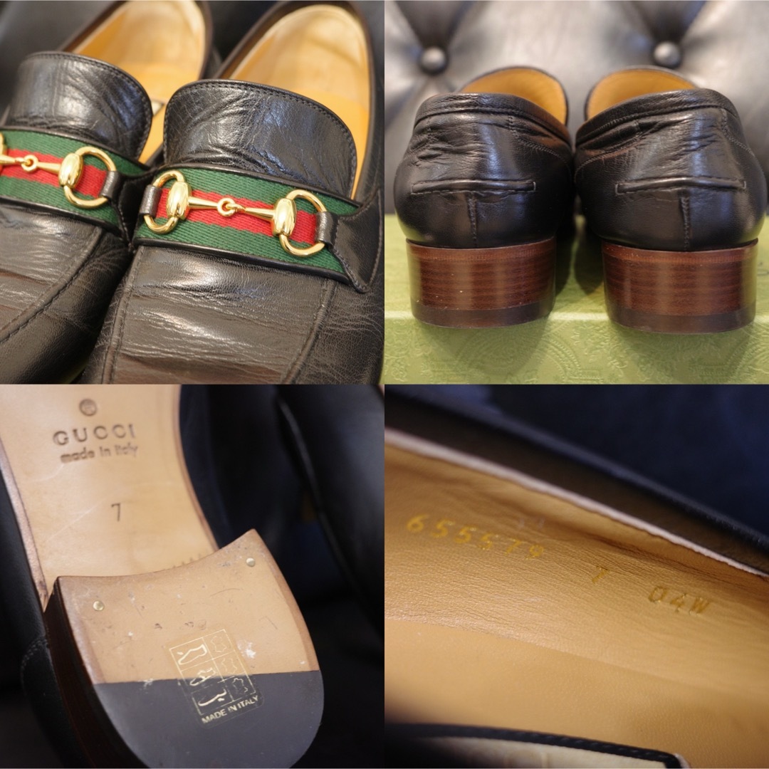 【美品】グッチGUCCI シェリーラインホースビット付ローファー7レザーシューズ 【美品】グッチGUCCI シェリーラインホースビット付ローファー7レザーシューズ