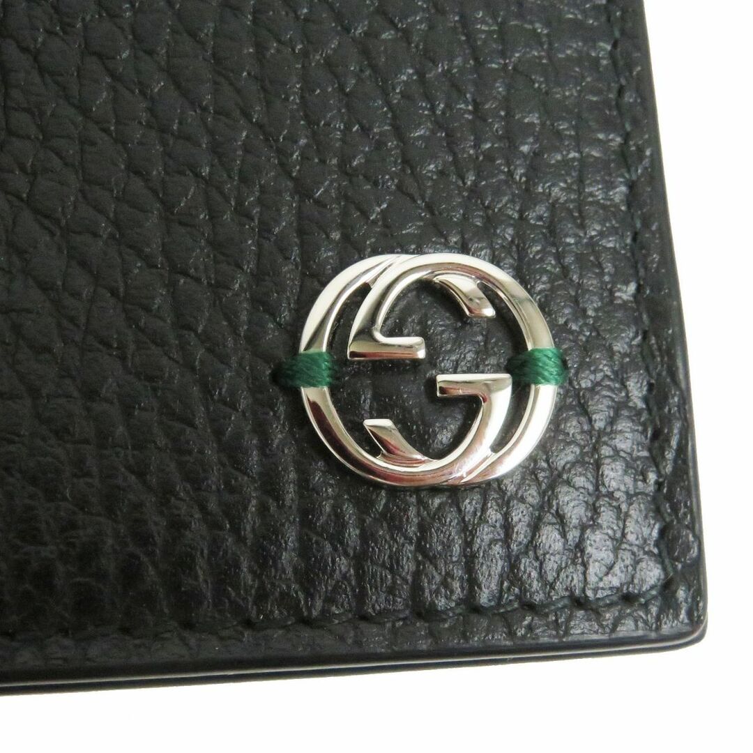 Gucci(グッチ)の未使用品□GUCCI/グッチ 610467 インターロッキングG シルバーロゴ金具 二つ折り レザーロングウォレット/長財布 ブラック×グリーン 伊製 メンズのファッション小物(長財布)の商品写真