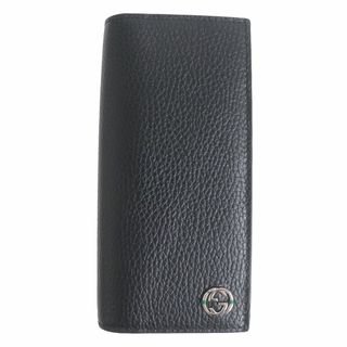 グッチ(Gucci)の未使用品□GUCCI/グッチ 610467 インターロッキングG シルバーロゴ金具 二つ折り レザーロングウォレット/長財布 ブラック×グリーン 伊製(長財布)