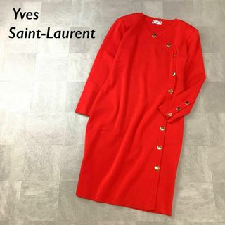 イヴサンローラン(Yves Saint Laurent)のOLD Yves Saint-Laurent 金ボタン ロングニットワンピース(ロングワンピース/マキシワンピース)