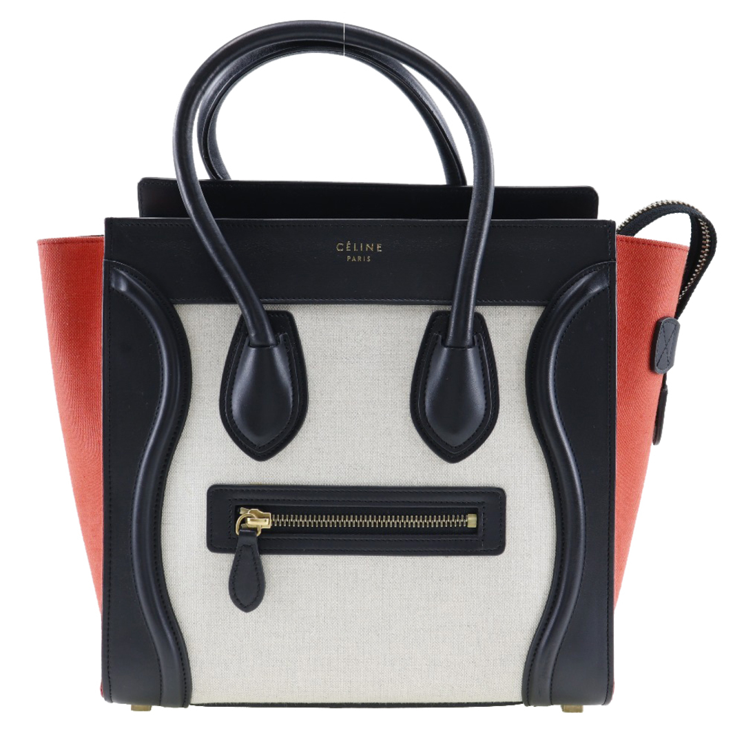 【CELINE】セリーヌ ラゲージ マイクロショッパー トリコロール 167792 カーフ×キャンバス 黒 レディース ハンドバッグファスナー外側