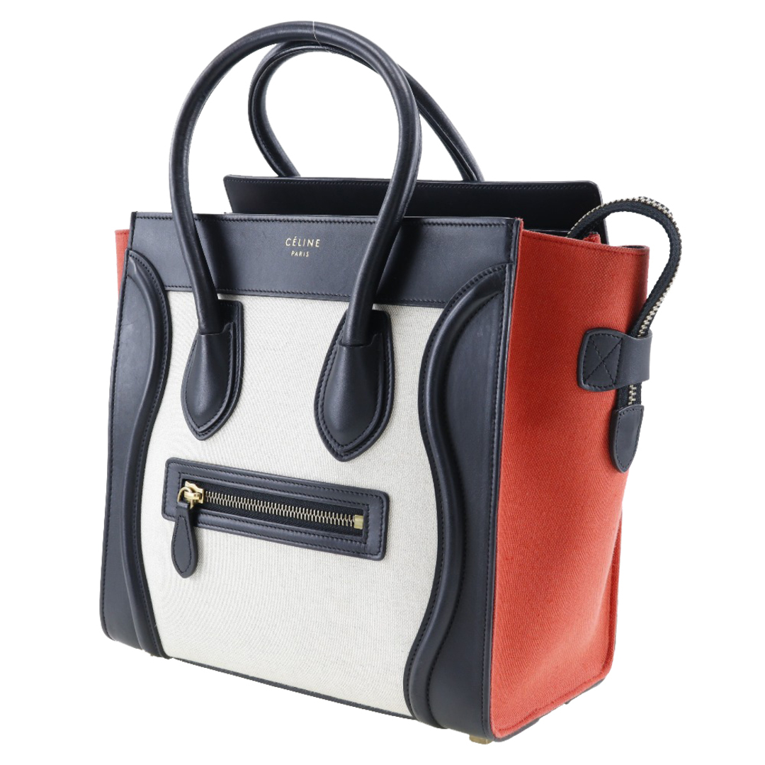 ファスナーポケットx1内側【CELINE】セリーヌ ラゲージ マイクロショッパー トリコロール 167792 カーフ×キャンバス 黒 レディース ハンドバッグ