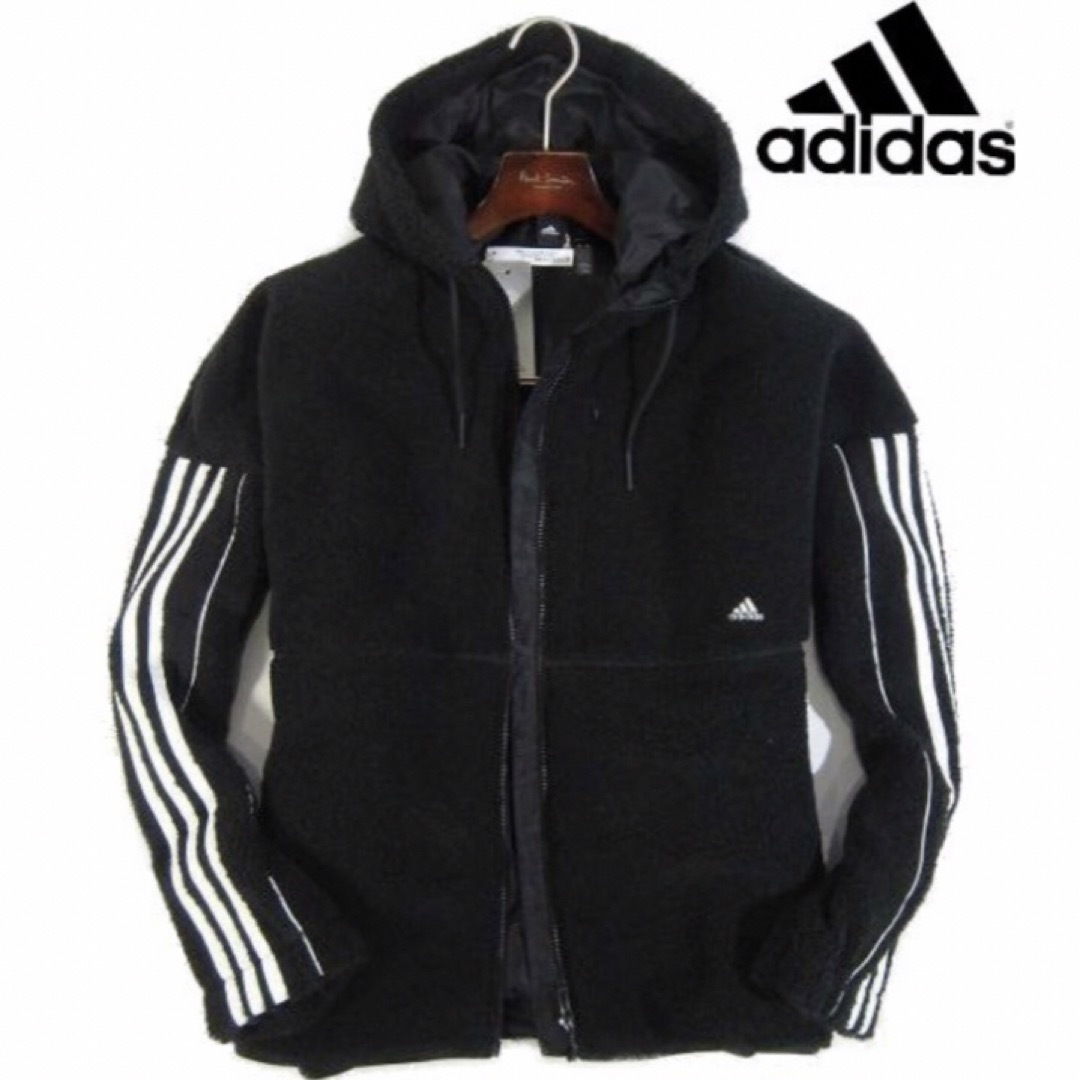 【adidas/アディダス】フード付きボア ジップアップブルゾン・ブラック・L | フリマアプリ ラクマ