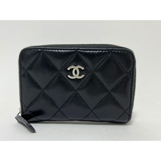 シャネル(CHANEL)のCHANEL シャネル マトラッセ コインケース 小銭入れ  コンパクト財布 ブラック ラムスキン レザー シルバー金具 30番代(コインケース)