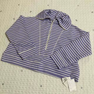 ダブルクローゼット(w closet)の新品タグ付き w closet ボーダー ハーフジップ トップス パープル(トレーナー/スウェット)