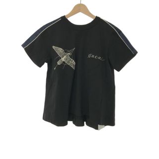 サカイ(sacai)のsacai×Dr.Woo サカイ×ドクターウー 19SS タトゥーロゴ刺繍フレアスカTシャツ ブラック 1 19-04808(Tシャツ/カットソー(半袖/袖なし))