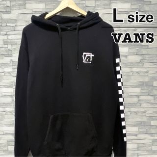 ヴァンズ(VANS)のVANS　スウェットパーカー　Lサイズ　ブラック　黒　ロゴ　プリント　USA古着(パーカー)