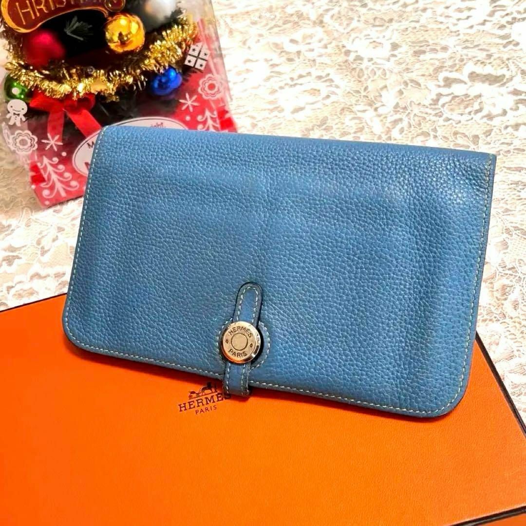 Hermes - 極美品☆エルメス ドゴンGM トゴ ブルージーン 長財布☆正規