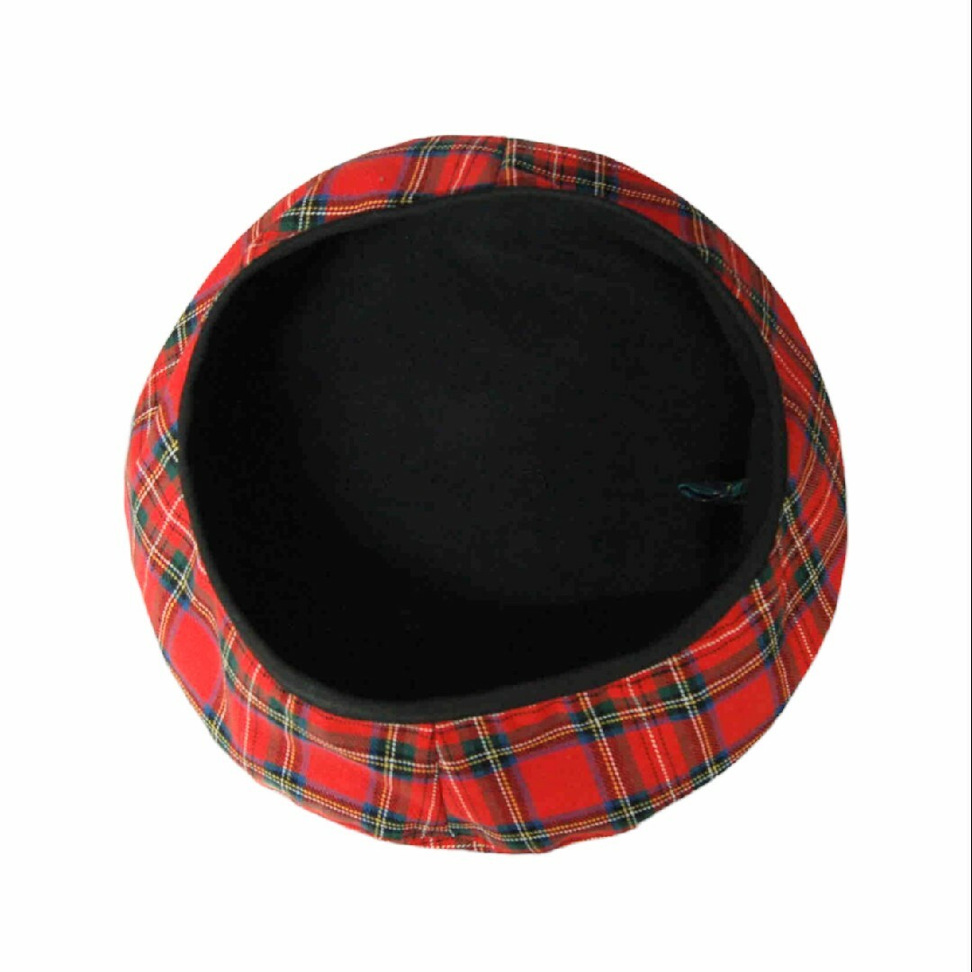 タータンチェック　コットン　ベレー帽:レッド レディースの帽子(ハンチング/ベレー帽)の商品写真