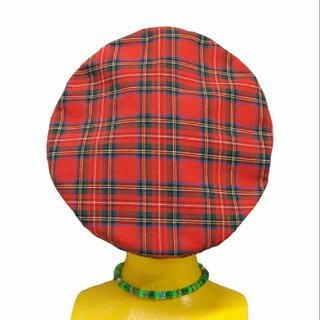 タータンチェック　コットン　ベレー帽:レッド(ハンチング/ベレー帽)