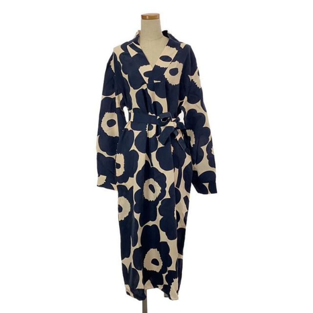 marimekko(マリメッコ)の【新品】  marimekko / マリメッコ | ウニッコ ベルト付き ロングワンピース | 40 | ベージュ/ネイビー | レディース レディースのワンピース(ロングワンピース/マキシワンピース)の商品写真