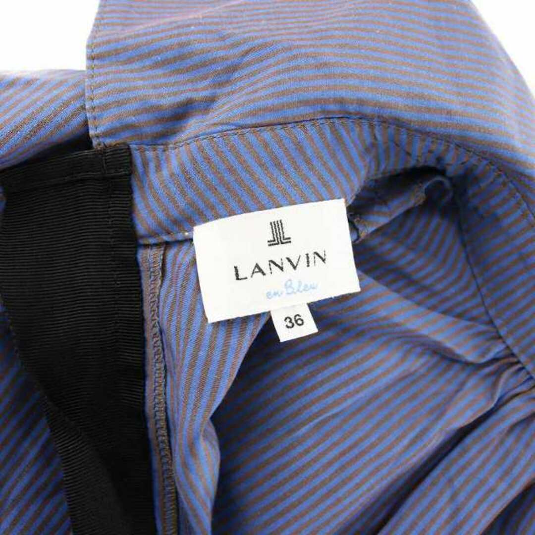 LANVIN en Bleu(ランバンオンブルー)のランバンオンブルー ロールカラーギャザーヘムワンピース ひざ丈 36 S 青 レディースのワンピース(ひざ丈ワンピース)の商品写真