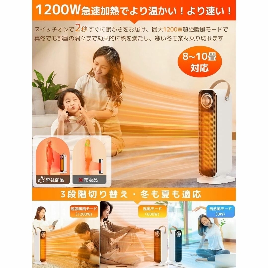 セラミックヒーター 【2023年冬独創モデル】電気ファンヒーター 2秒速暖 12 スマホ/家電/カメラの冷暖房/空調(電気ヒーター)の商品写真