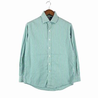 ポロラルフローレン(POLO RALPH LAUREN)の90年代 Polo by Ralph Lauren ポロ ラルフローレン 長袖シャツ ストライプ柄 グリーン (メンズ 15 1/2) 中古 古着 P1163(シャツ)