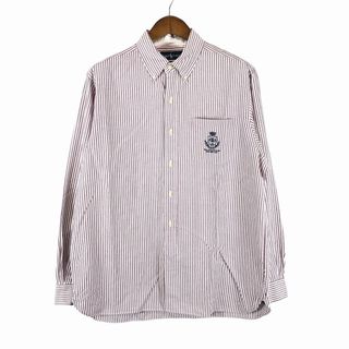 90年代 RALPH LAUREN ラルフローレン CLASSIC FIT 長袖シャツ ストライプ柄 ピンク (メンズ L) 中古 古着 P1168(シャツ)