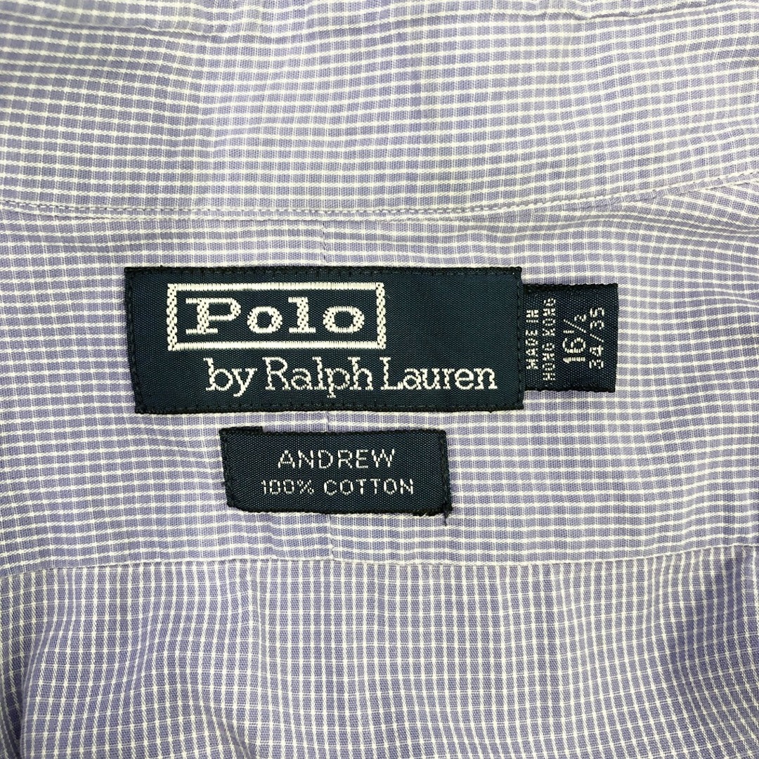 POLO RALPH LAUREN(ポロラルフローレン)の90年代 Polo by Ralph Lauren ポロ ラルフローレン ANDREW 長袖シャツ チェック柄 ブルー (メンズ 16 1/2) 中古 古着 P1174 メンズのトップス(シャツ)の商品写真