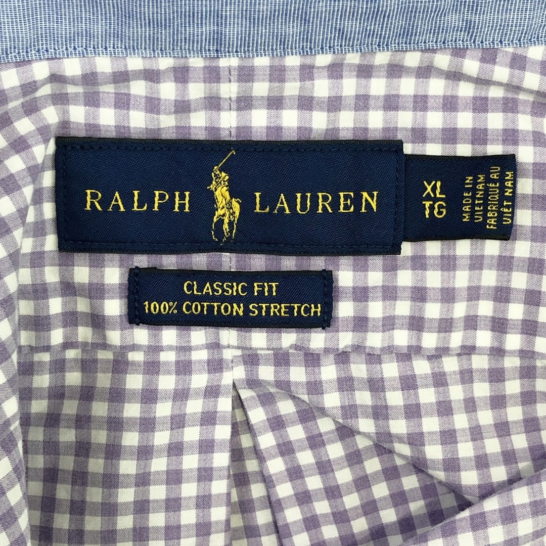 90年代 RALPH LAUREN ラルフローレン CLASSIC FIT 長袖シャツ ワンポイントロゴ 無地 ライトグリーン (メンズ 17) 中古 古着 P1177 メンズのトップス(シャツ)の商品写真