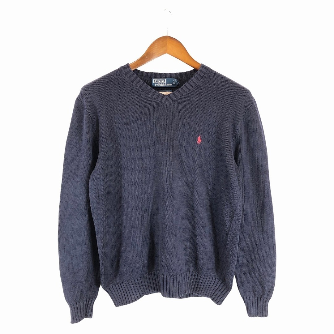 POLO RALPH LAUREN(ポロラルフローレン)のPolo by Ralph Lauren ポロ ラルフローレン Vネック ニット セーター ワンポイント ネイビー (メンズ M) 中古 古着 P1186 メンズのトップス(ニット/セーター)の商品写真