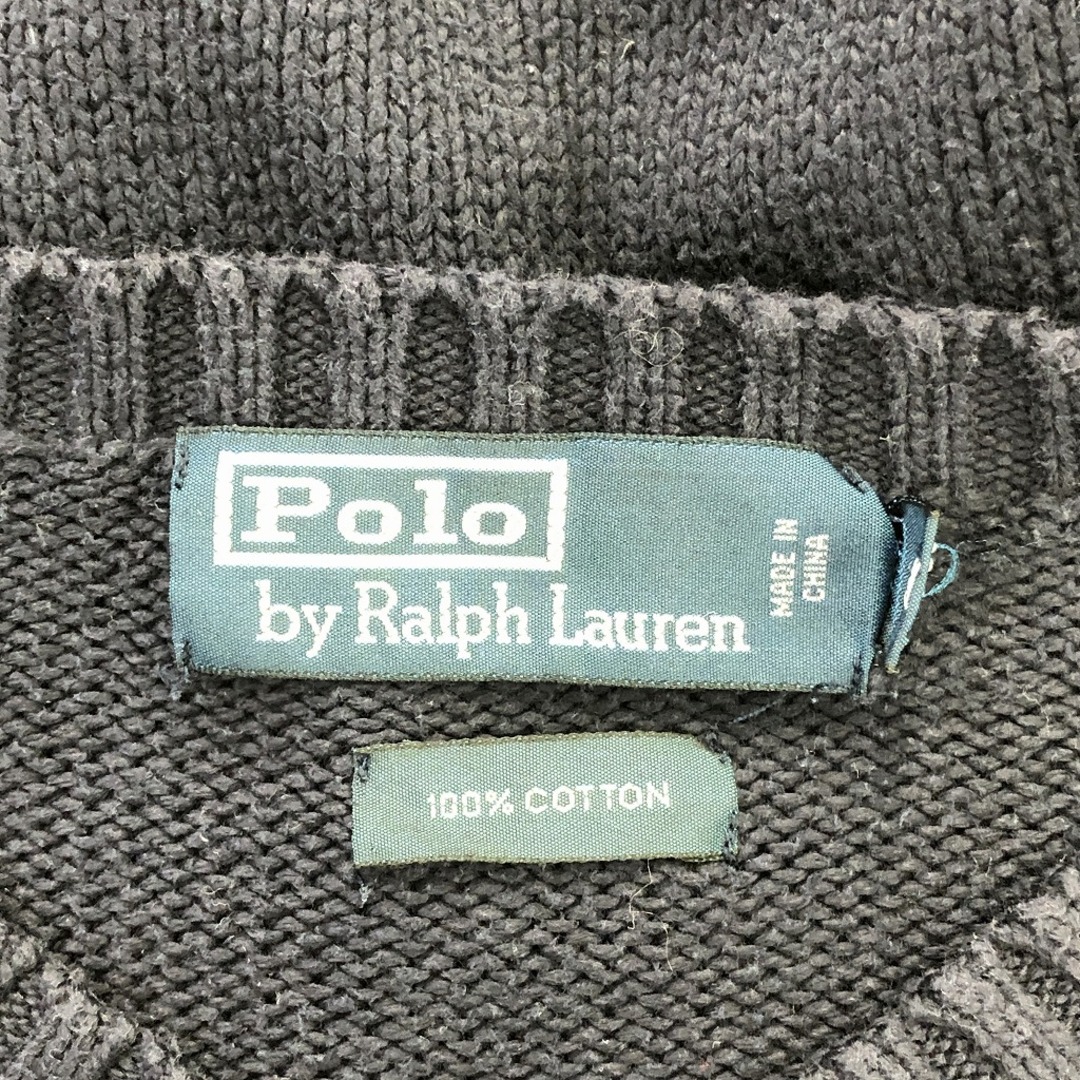 POLO RALPH LAUREN(ポロラルフローレン)のPolo by Ralph Lauren ポロ ラルフローレン Vネック ニット セーター ワンポイント ネイビー (メンズ M) 中古 古着 P1186 メンズのトップス(ニット/セーター)の商品写真