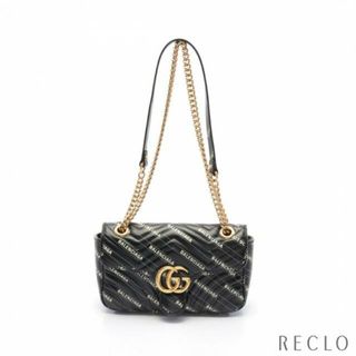 グッチ(Gucci)のGUCCI × BALENCIAGA ザ ハッカー プロジェクト GGマーモント キルティング スモール チェーンショルダーバッグ レザー ブラック ホワイト(ショルダーバッグ)