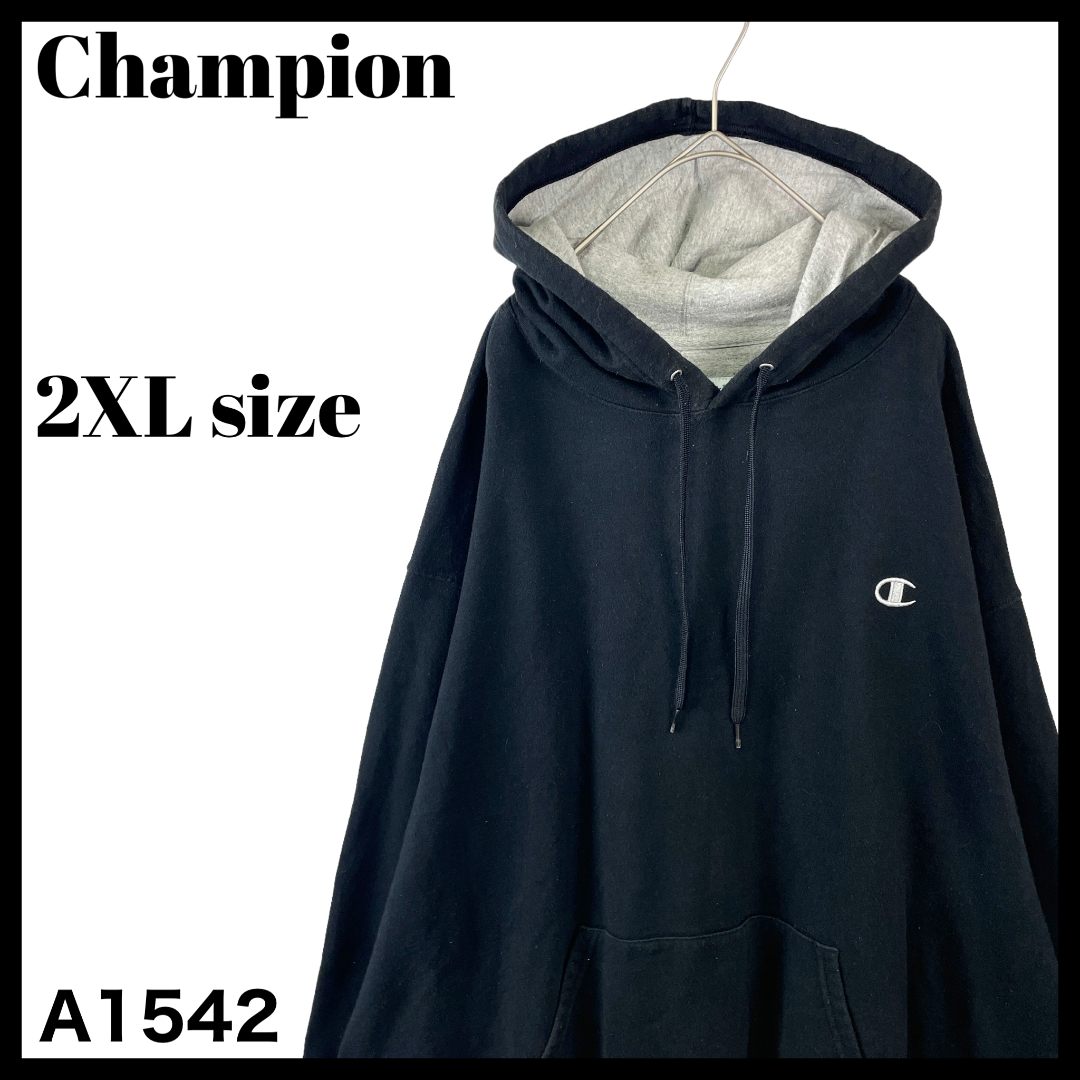 Champion(チャンピオン)のチャンピオン メンズ スウェットパーカー 黒 ビッグサイズ ASIA/4XL メンズのトップス(パーカー)の商品写真