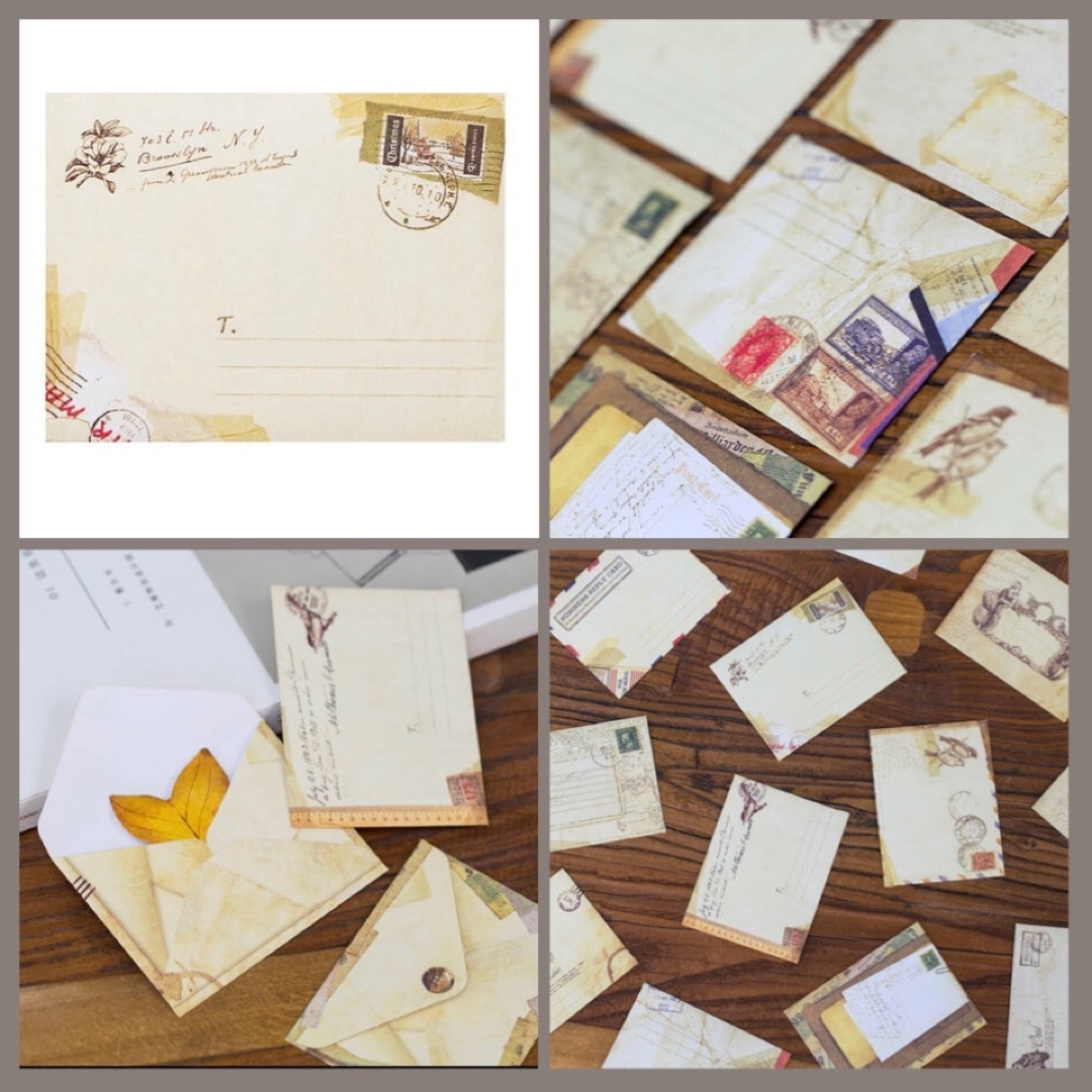 新品♡ミニ封筒12枚♡ビンテージ風　ジャンクジャーナル　 ハンドメイドの文具/ステーショナリー(カード/レター/ラッピング)の商品写真