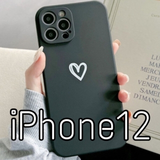 iPhoneケース ハート 手書き シンプル ブラック iPhone12(iPhoneケース)