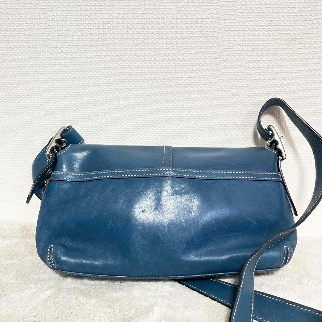 美品✨COACH コーチショルダーバッグハンドバッグ ブルー青Branc_レディースバッグ