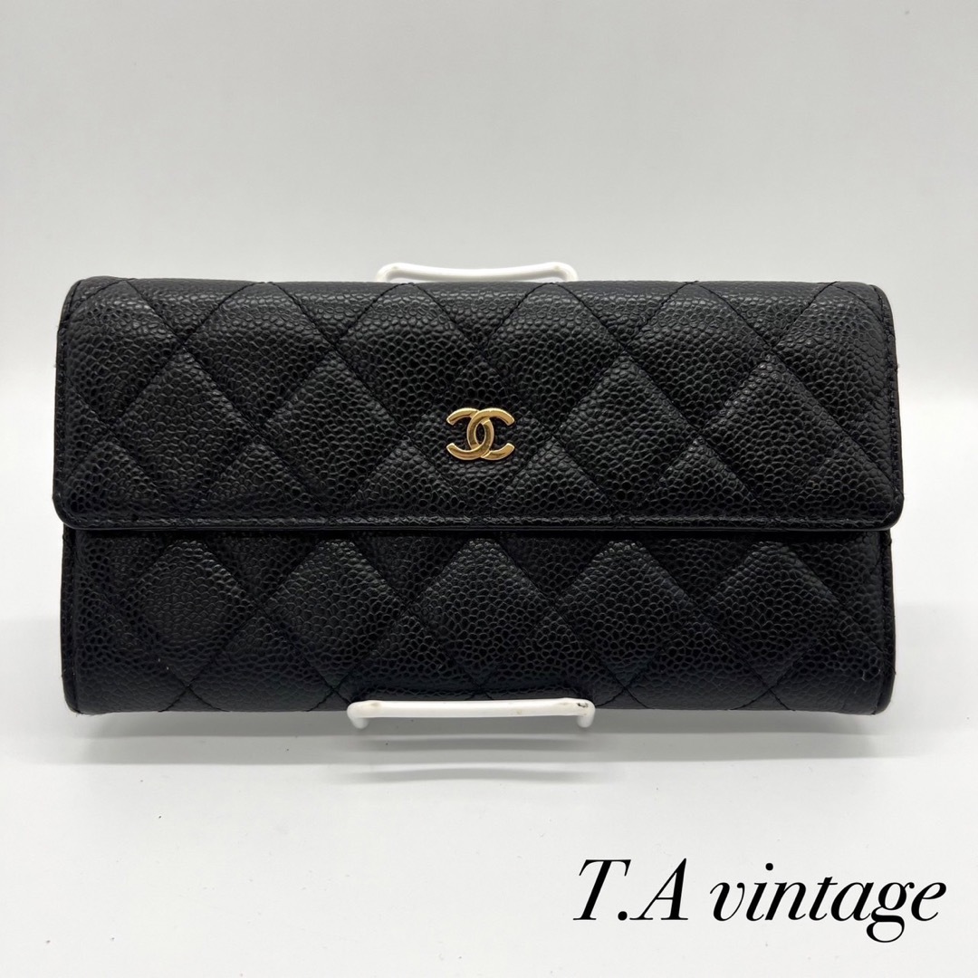 CHANEL - 美品!シャネル キャビアスキン 長財布 ブラックの通販 by TA