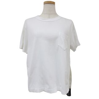 サカイ(sacai)のSacai サカイ カットソー Tシャツ プルオーバー トップス カットソー  ホワイト アイボリー ブラック 白 黒 2(M) クルーネック 半袖 ポケット ドレープ パネル ドッキング 異素材 変形 スカーフ 個性的 シンプル ブランド【レディース】【中古】(Tシャツ(半袖/袖なし))