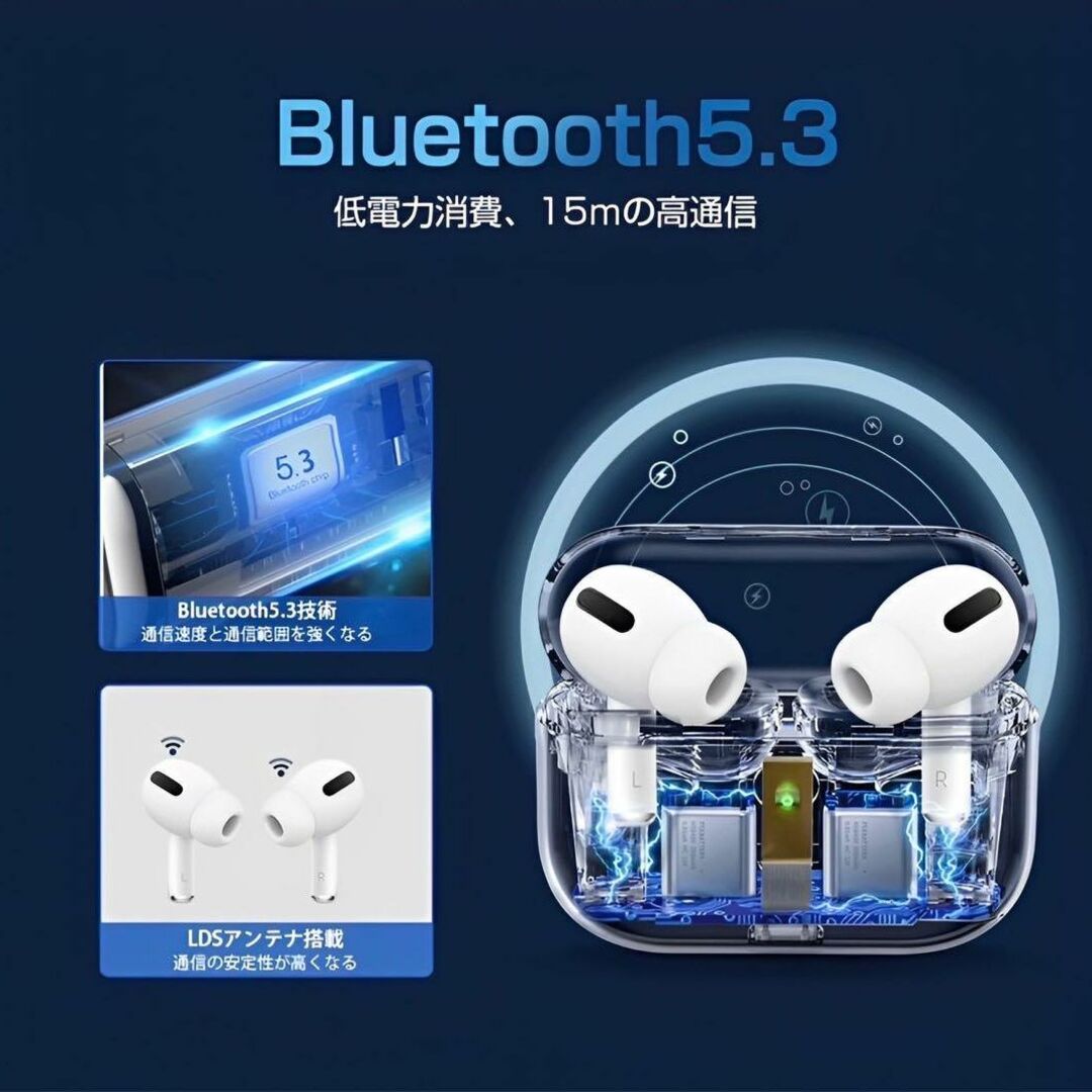 ワイヤレスイヤホン Bluetooth イヤホン 高音質 ノイズキャンセリング スマホ/家電/カメラのオーディオ機器(ヘッドフォン/イヤフォン)の商品写真