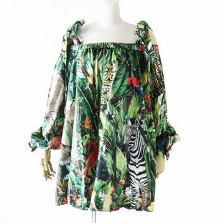 ドルチェアンドガッバーナ(DOLCE&GABBANA)の極美品◎正規品 ランウェイ着 ドルチェ＆ガッバーナ 20SS F6I3MT アニマル×ボタニカルプリント 肩リボン オフショル ショートドレス 36(ミニワンピース)