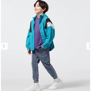 ジーユー(GU)のGU KIDS インディゴカットソージョガーパンツ　150センチ　63 BLUE(パンツ/スパッツ)