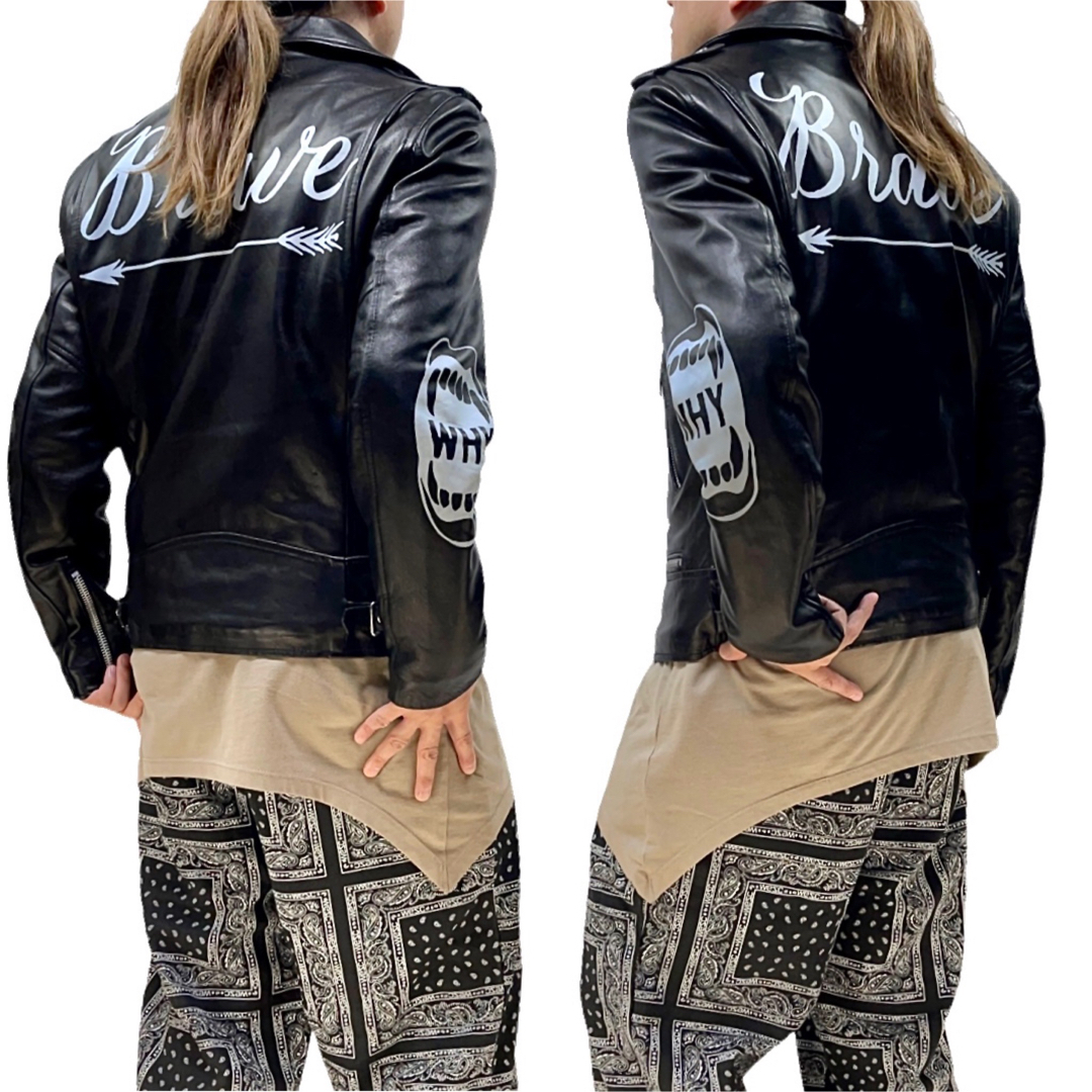 中古 FNDH 弓矢 BRAVE バック 牙 袖 プリント 中綿 キルティング メンズのジャケット/アウター(ライダースジャケット)の商品写真