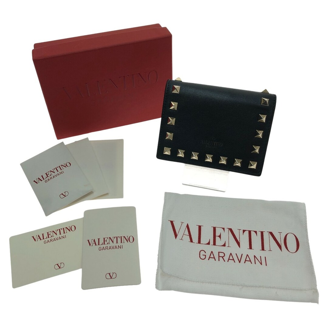 □□VALENTINO バレンチノ ガラヴァーニ カーフスキン スタッズ 財布（二つ折り） ZW2P0P39BOL ブラックレディース