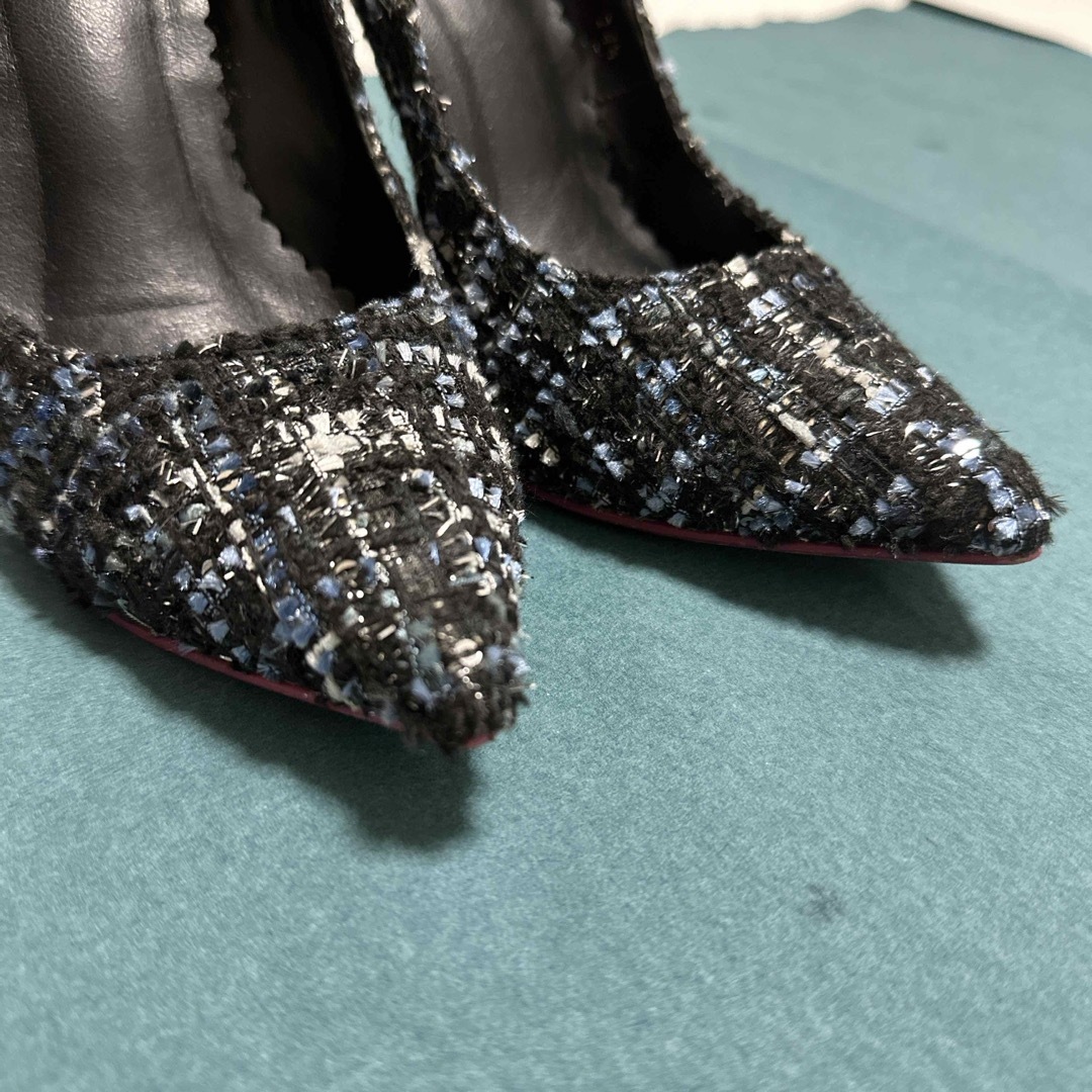 DIANA(ダイアナ)のダイアナ　ツイード　パンプス　黒/紺　ピンクソール レディースの靴/シューズ(ハイヒール/パンプス)の商品写真