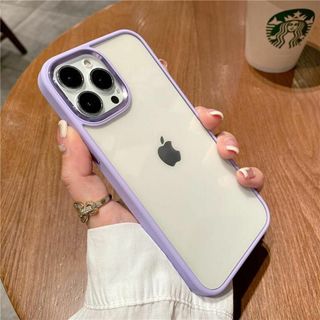 【560230IP13】スマホ ケース クリア+パープル iPhone13(iPhoneケース)