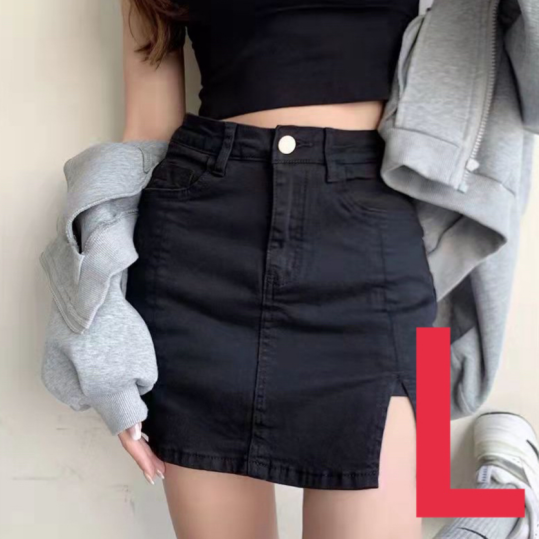 デニム スカートキュロット スリット インナー付 韓国  ミニスカート 黒 L レディースのスカート(ミニスカート)の商品写真