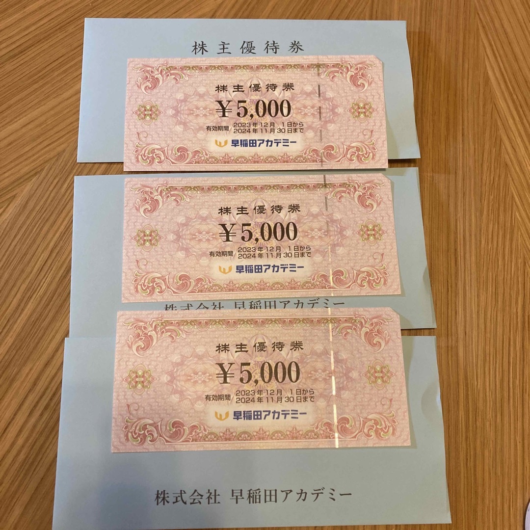 早稲田アカデミー　株主優待　15000円分 チケットの優待券/割引券(その他)の商品写真