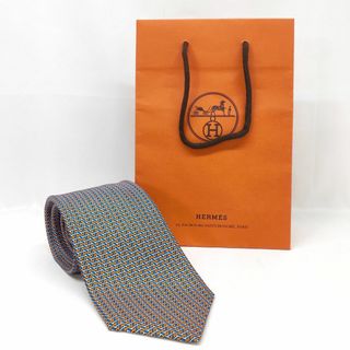 エルメス(Hermes)の【未使用級】HERMES（エルメス）　ネクタイ　H柄　青×オレンジ(ネクタイ)