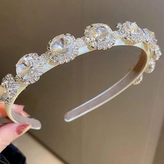 新品☆大きいビジューカチューシャ ホワイト ビジュー ヘアアクセサリー 上品(カチューシャ)