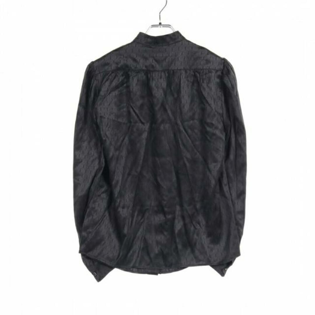 Saint Laurent - シャツ スタンドカラー ロゴ総柄 シルク ブラックの