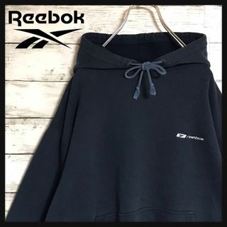 リーボック(Reebok)の【ビンテージ】リーボック　刺繍ロゴパーカー　太袖　ネイビー　ゆるだぼ　H555(パーカー)